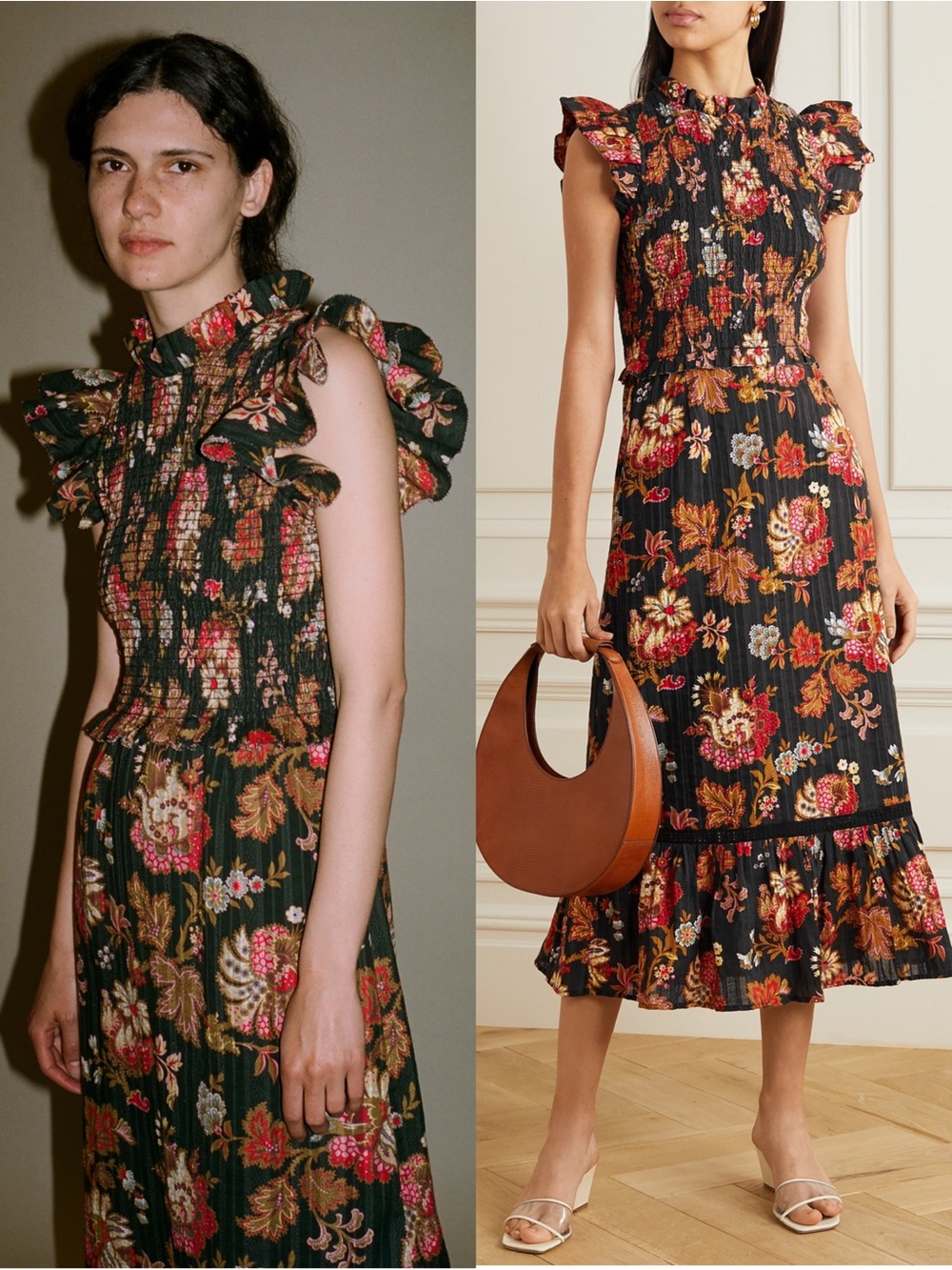 SEA NEW YORK Floral Paisley Smocked Crochet Trim Ruffled Cottagecore Dress 8